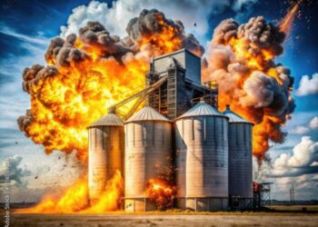 Grain silo explosion captures fireballs soaring through the air ...