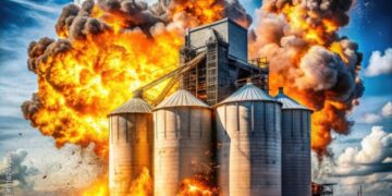 Grain silo explosion captures fireballs soaring through the air ...